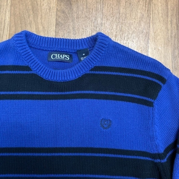 Chaps Vintage Striped Blue Black Sweater Medium - Picture 3 of 6